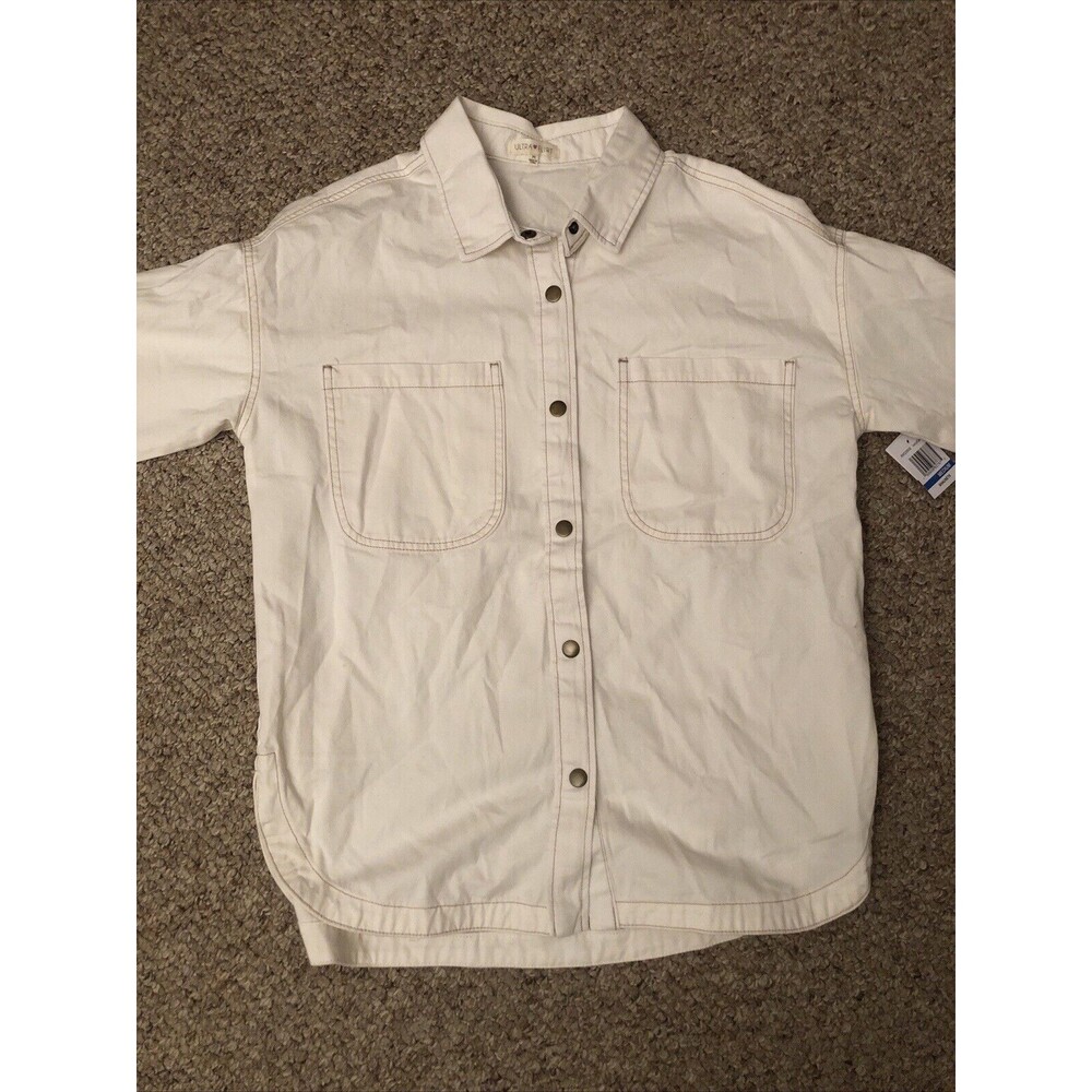 Ultra‎ Flirt Medium Dress Long Sleeve Shirt Men's White with Snaps NWT Pockets